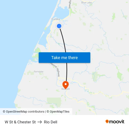 W St & Chester St to Rio Dell map