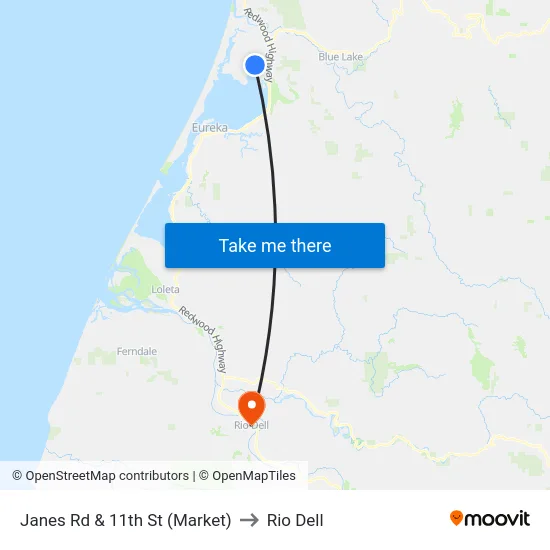Janes Rd & 11th St (Market) to Rio Dell map