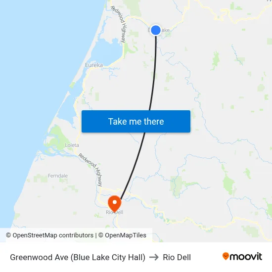 Greenwood Ave (Blue Lake City Hall) to Rio Dell map