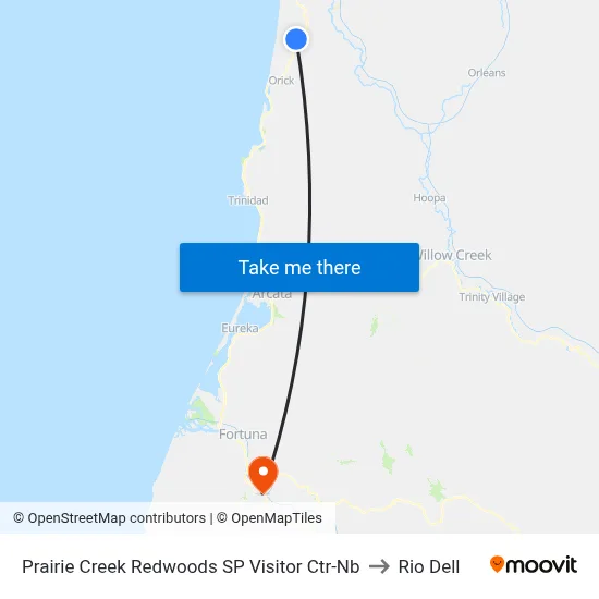 Prairie Creek Redwoods SP Visitor Ctr-Nb to Rio Dell map