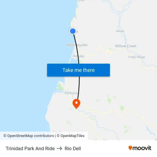 Trinidad Park And Ride to Rio Dell map