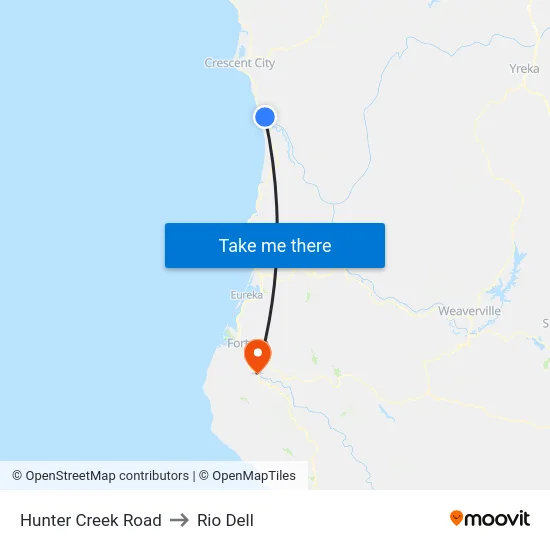 Hunter Creek Road to Rio Dell map