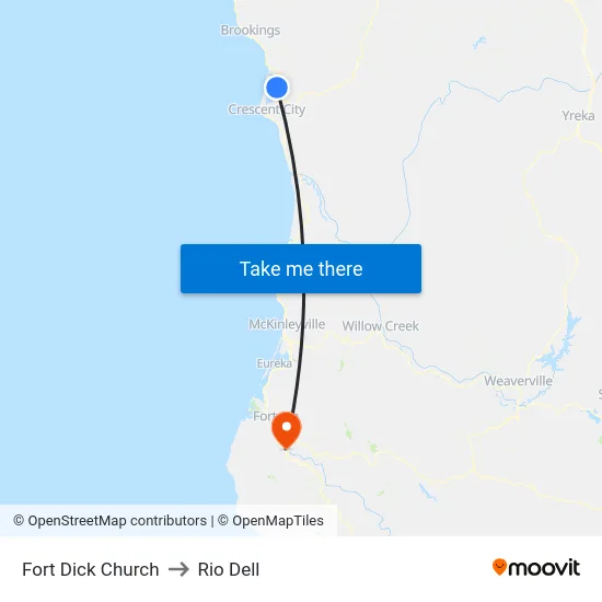 Fort Dick Church to Rio Dell map