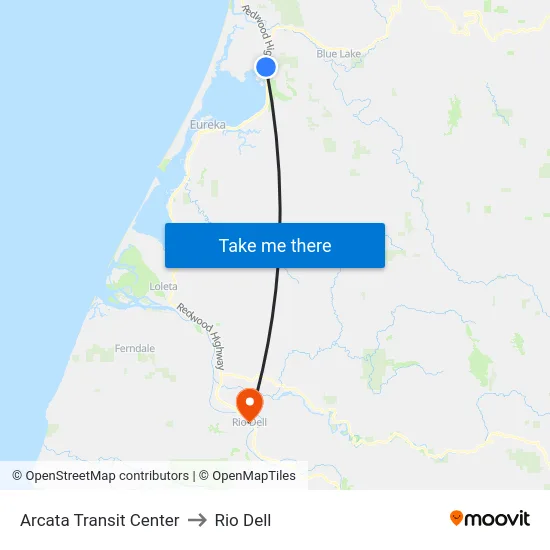 Arcata Transit Center to Rio Dell map
