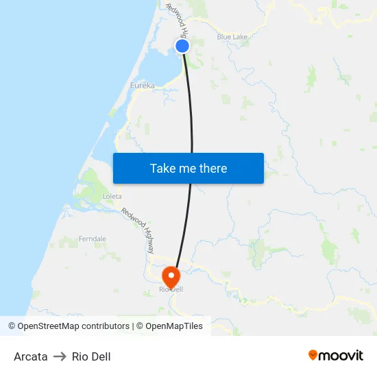 Arcata to Rio Dell map