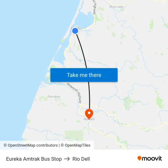 Eureka Amtrak Bus Stop to Rio Dell map