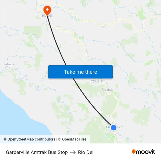Garberville Amtrak Bus Stop to Rio Dell map