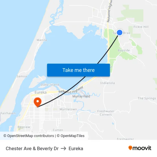 Chester Ave & Beverly Dr to Eureka map