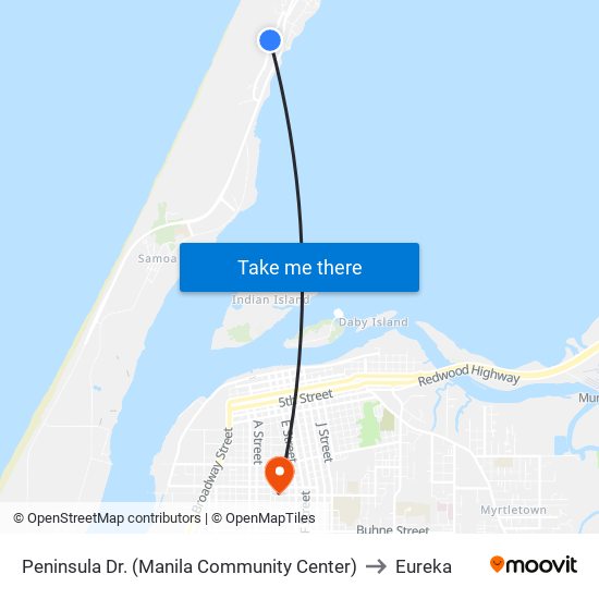 Peninsula Dr. (Manila Community Center) to Eureka map