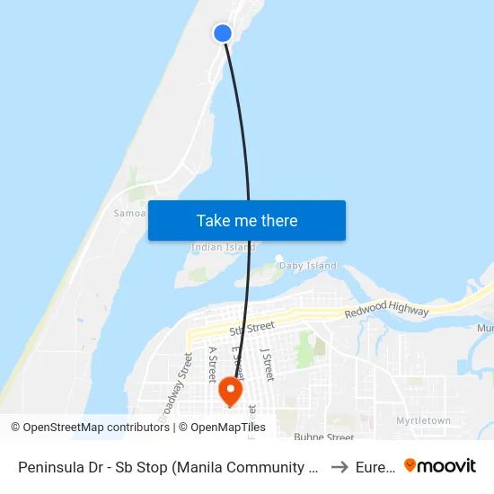 Peninsula Dr - Sb Stop (Manila Community Center) to Eureka map