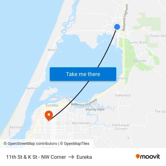 11th St & K St - NW Corner to Eureka map