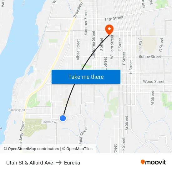 Utah St & Allard Ave to Eureka map