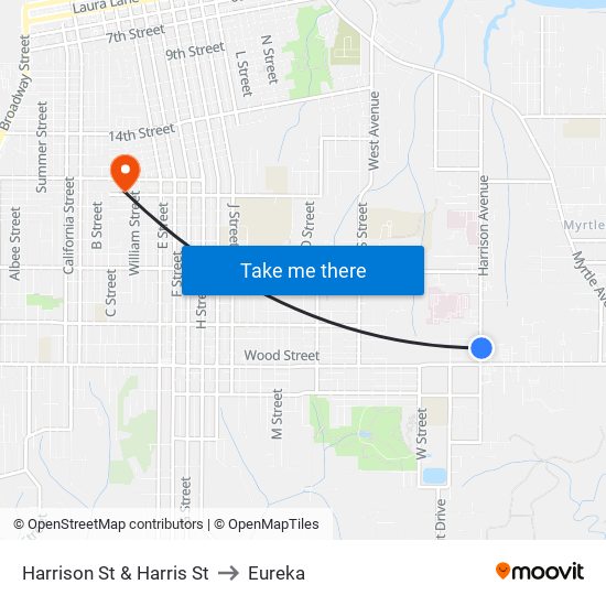 Harrison St & Harris St to Eureka map