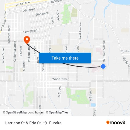 Harrison St & Erie St to Eureka map