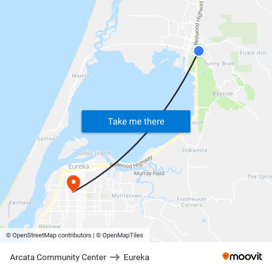 Arcata Community Center to Eureka map