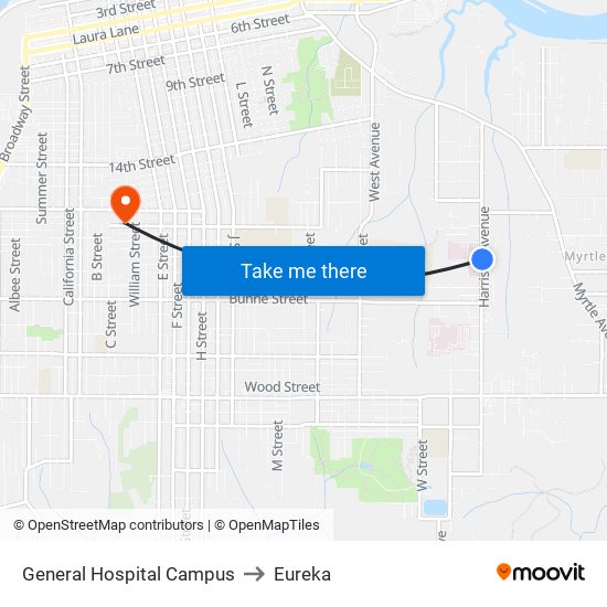 General Hospital Campus to Eureka map