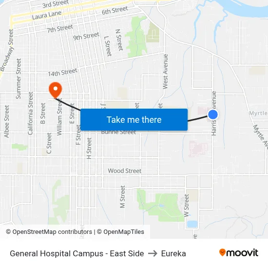 General Hospital Campus - East Side to Eureka map