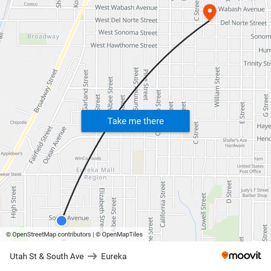 Utah St & South Ave to Eureka map