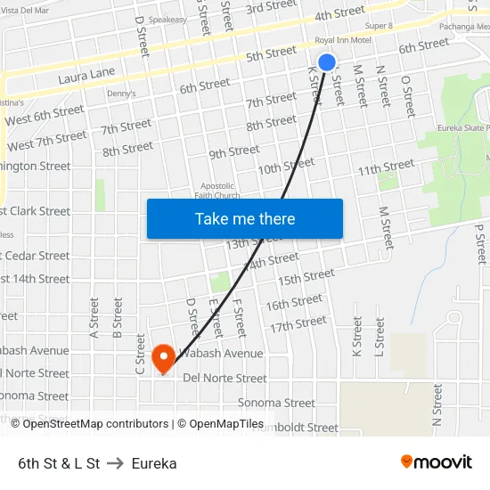 6th St & J St to Eureka map