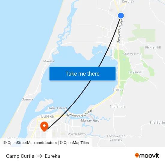 Camp Curtis to Eureka map