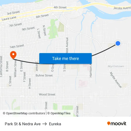 Park St & Nedra Ave to Eureka map