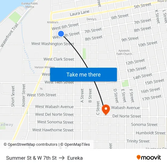 Summer St & W 7th St to Eureka map