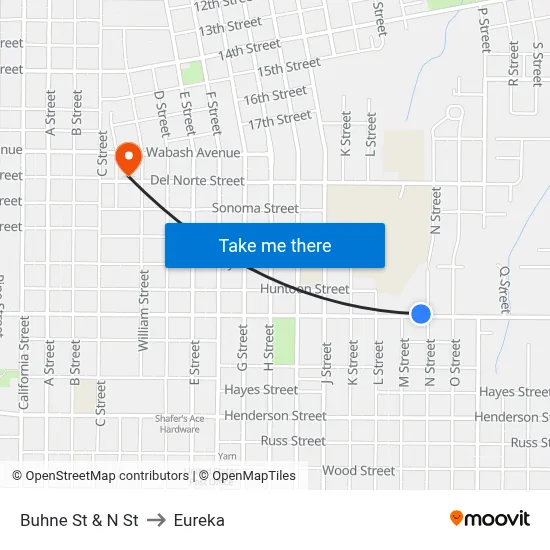 Buhne St & N St to Eureka map