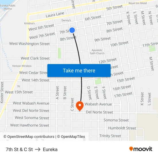 7th St & C St to Eureka map
