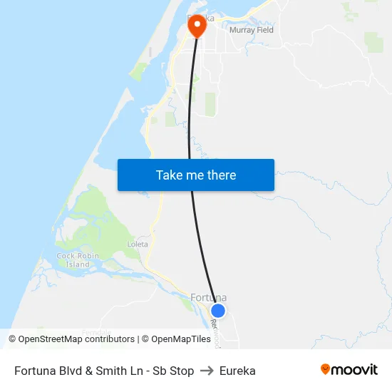 Fortuna Blvd & Smith Ln - Sb Stop to Eureka map