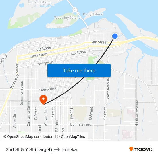 2nd St & Y St (Target) to Eureka map