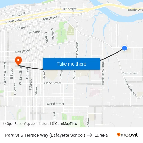 Park St & Terrace Way (Lafayette School) to Eureka map