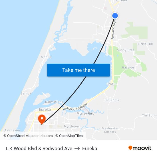 L K Wood Blvd & Redwood Ave to Eureka map