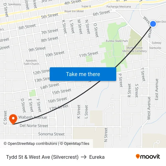 Tydd St & West Ave (Silvercrest) to Eureka map