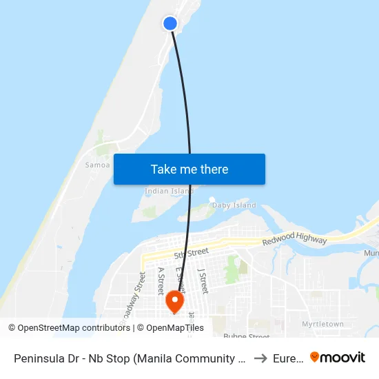 Peninsula Dr - Nb Stop (Manila Community Center) to Eureka map