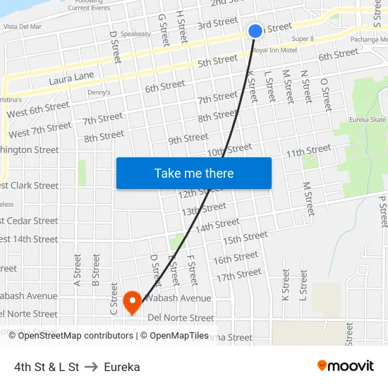 4th St & L St to Eureka map