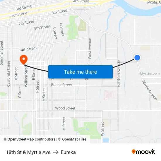 18th St & Myrtle Ave to Eureka map
