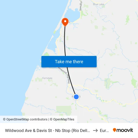 Wildwood Ave & Davis St - Nb Stop (Rio Dell City Hall) to Eureka map