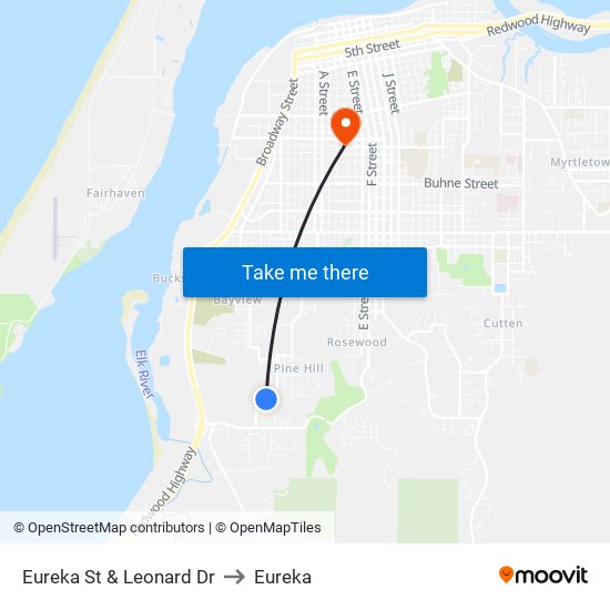 Eureka St & Leonard Dr to Eureka map