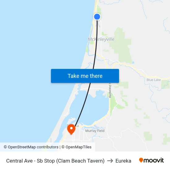 Central Ave - Sb Stop (Clam Beach Tavern) to Eureka map