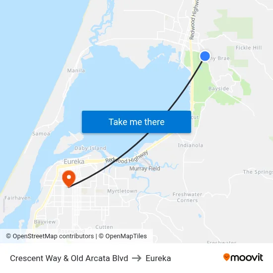Crescent Way & Old Arcata Blvd to Eureka map