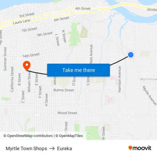 Myrtle Town Shops to Eureka map