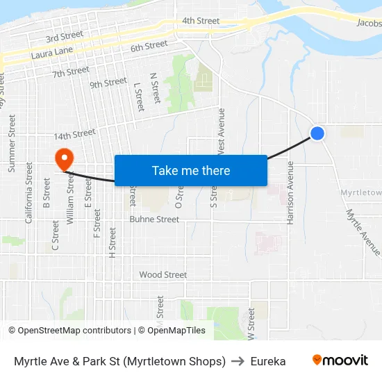 Myrtle Ave & Park St (Myrtletown Shops) to Eureka map