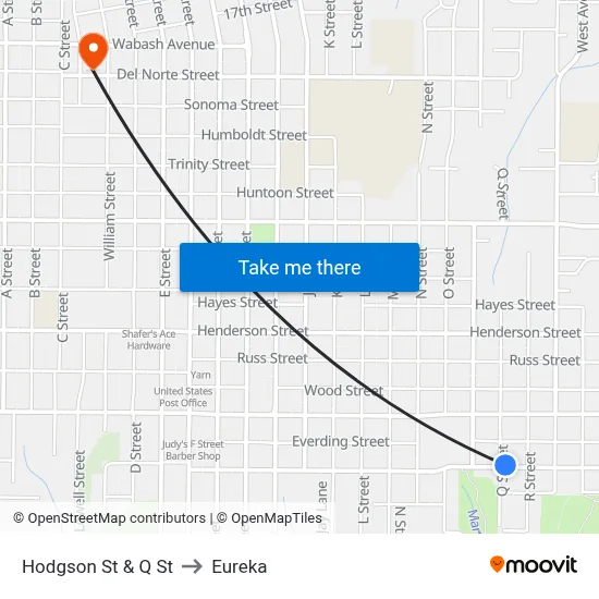 Hodgson St & Q St to Eureka map