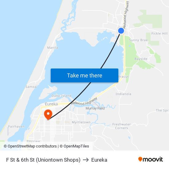 F St & 6th St (Uniontown Shops) to Eureka map