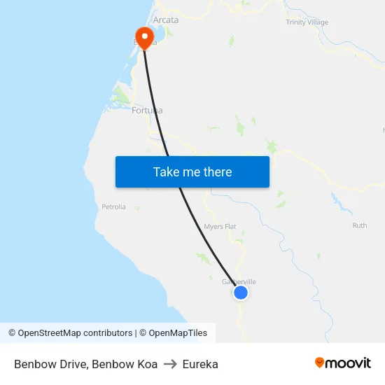 Benbow Koa to Eureka map