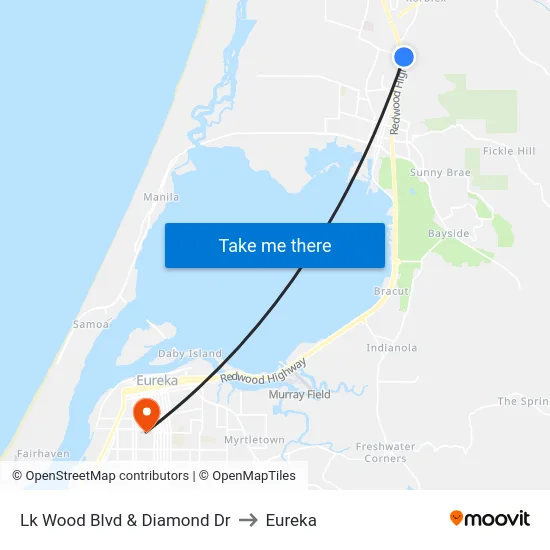 Lk Wood Blvd & Diamond Dr to Eureka map