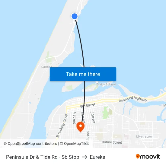 Peninsula Dr & Tide Rd - Sb Stop to Eureka map