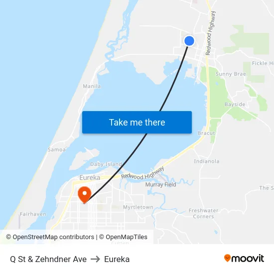 Q St & Zehndner Ave to Eureka map