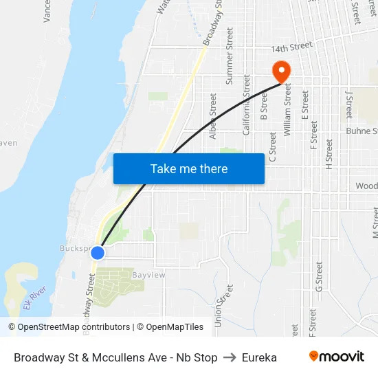 Broadway St & Mccullens Ave - Nb Stop to Eureka map
