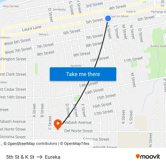 5th St & K St to Eureka map